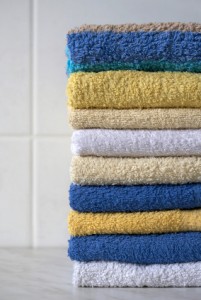 Stack of fresh washed colorful fregnant towels